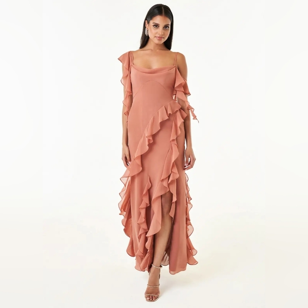 Azazie Francesca Copper Ruffle Gown Size 18 NWT